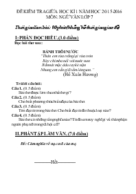 Đề kiểm tra giữa học kì 1 năm học 2015-2016 môn Ngữ văn lớp 7